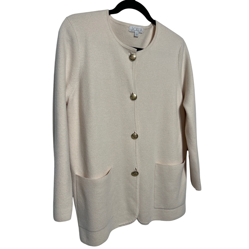 J Crew Giselle Sweater Blazer Cream Beige Gold Buttons Size Small EUC‎